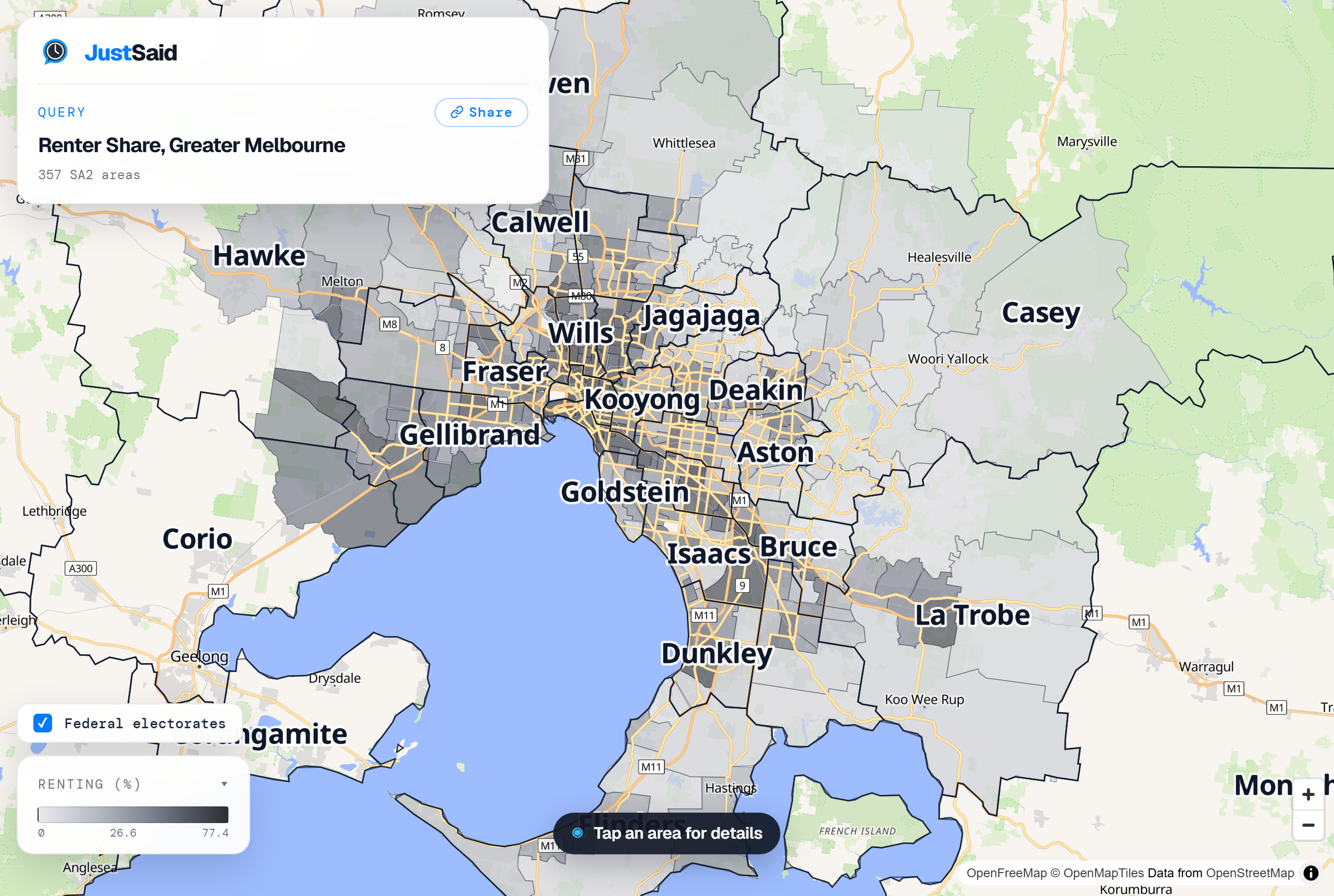 Renter share choropleth across Greater Melbourne